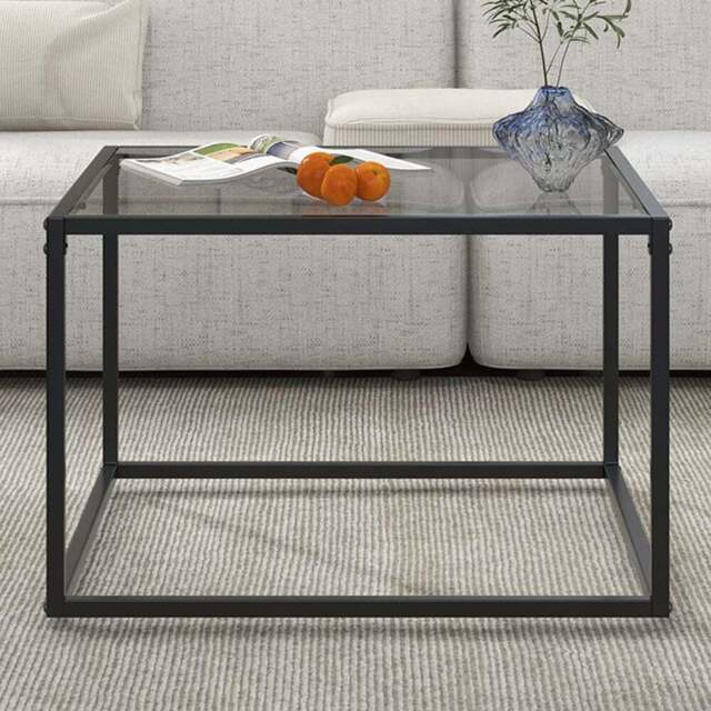 Costway Grey Modern Square Glass Top Coffee Table - Size: 81 x 79 x 14cm - Wilko - image 1
