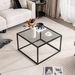 Costway Grey Modern Square Glass Top Coffee Table - Size: 81 x 79 x 14cm - Wilko - thumbnail 6
