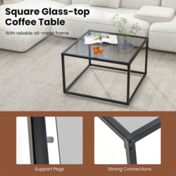 Costway Grey Modern Square Glass Top Coffee Table - Size: 81 x 79 x 14cm - Wilko - thumbnail 7