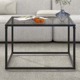 Costway Grey Modern Square Glass Top Coffee Table - Size: 81 x 79 x 14cm - Wilko