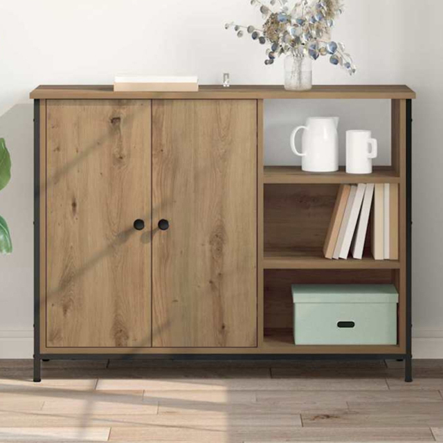 vidaXL 2 Door 3 Open Shelf Light Brown Sideboard - Size: 75 x 100 x 33cm - Wilko - image 1