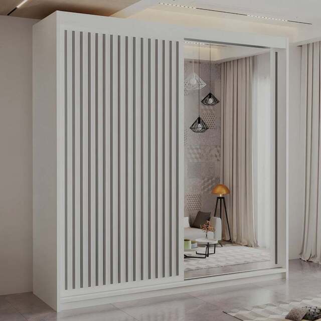 Sliding Wardrobes 4U Royal 2 Door White Minimalist Mirrored Wardrobe 150cm - Wilko - image 1