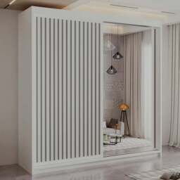 Sliding Wardrobes 4U Royal 2 Door White Minimalist Mirrored Wardrobe 150cm - Wilko