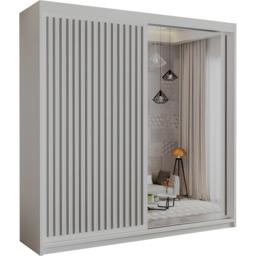 Sliding Wardrobes 4U Royal 2 Door White Minimalist Mirrored Wardrobe 150cm - Wilko - thumbnail 3