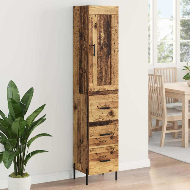vidaXL Single Door 3 Drawer Old Wood Sideboard with Black Handles - Size: 180 x 34.5 x 34cm - Brown - Wilko - image 1