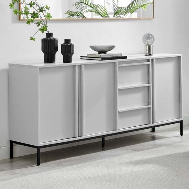 Furniturebox Sval 3 Door 3 Drawer Off White Wooden Sideboard - Size: 40 x 180 x 40cm - Wilko - image 1