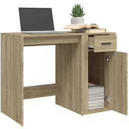 vidaXL Single Drawer Single Door Computer Desk Sonoma Oak - Size: 75 x 100 x 49cm - Brown - Wilko - thumbnail 5