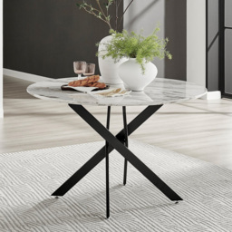 Furniturebox Arona Cesano Marble Effect 4 Seater Dining Set White Black and Mustard - Yellow - Wilko - thumbnail 3