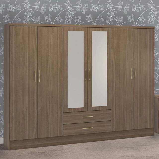 Seconique Nevada 6 Door 2 Drawer Rustic Oak Wardrobe - Size: 6 Door, 2 Drawer - Brown - Wilko - image 1
