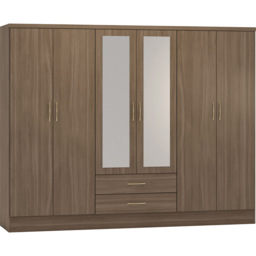 Seconique Nevada 6 Door 2 Drawer Rustic Oak Wardrobe - Size: 6 Door, 2 Drawer - Brown - Wilko - thumbnail 5