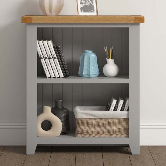 Seconique Windsor 2 Shelf Pebble Grey and Oak Low Bookcase - Size: 91 x 80 x 32cm - Pebble Grey/Oak - Wilko - image 1