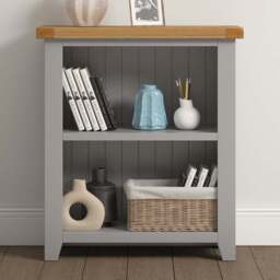 Seconique Windsor 2 Shelf Pebble Grey and Oak Low Bookcase - Size: 91 x 80 x 32cm - Pebble Grey/Oak - Wilko