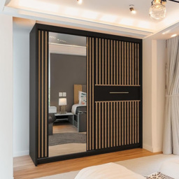 Sliding Wardrobes 4U 2 Sliding Door Black Modern Wide Oak Striped Mirrored Wardrobe 203cm - Size: 2 Door - Wilko - thumbnail 4