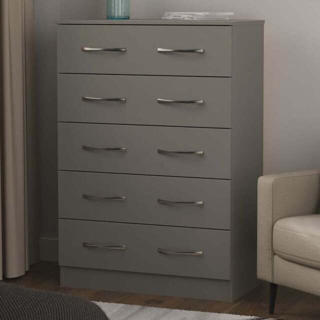 Crowndale Avon 5 Drawer Dusk Grey Chest of Drawers Ready Assembled - Wilko - image 1