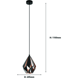 EGLO Carlton 1 Black LED Metal Pendant Light - Size: 110 x 21 x 110cm - Wilko - thumbnail 4