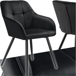 tectake Marilyn Black Quilted Velvet Dining Chair with Armrest - Size: Single - Wilko - thumbnail 3