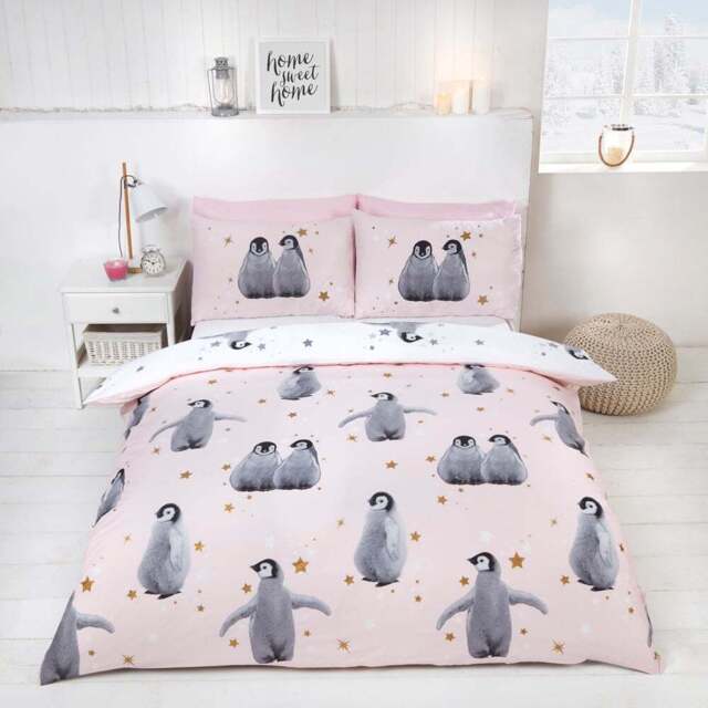 Rapport Home Starry Penguins Double Pink Duvet Set - Wilko - image 1