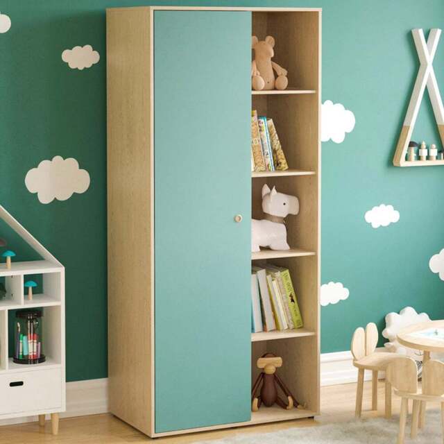 JUNIOR VIDA Neptune Single Door Blue and Oak Wardrobe - Wilko - image 1