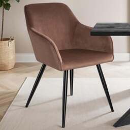 tectake Marilyn Set of 8 Brown and Black Velvet Look Padded Dining Chairs - Wilko