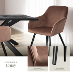 tectake Marilyn Set of 8 Brown and Black Velvet Look Padded Dining Chairs - Wilko - thumbnail 5