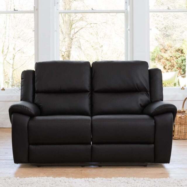 Brookhaven 2 Seater Black Bonded Leather Electric Recliner Sofa - Artemis Home - Wilko - image 1
