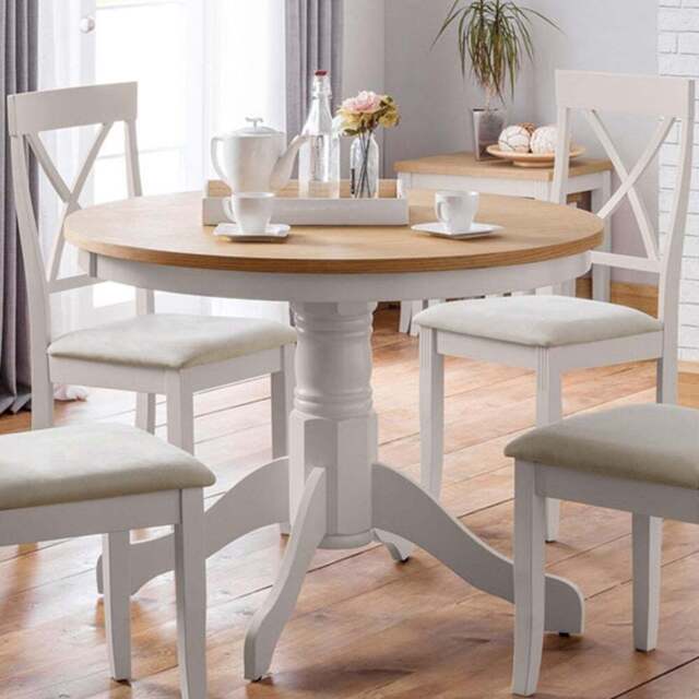 Julian Bowen Davenport 4 Seater Round Pedestal Dining Table Oak and Elephant Grey - Wilko - image 1