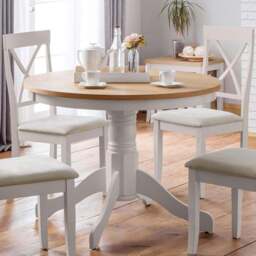 Julian Bowen Davenport 4 Seater Round Pedestal Dining Table Oak and Elephant Grey - Wilko - thumbnail 1