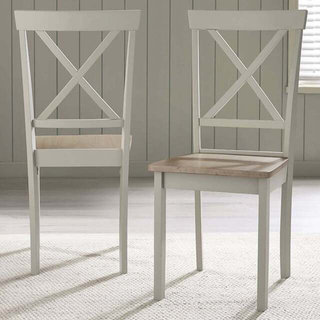 Furniturebox Marros Set of 2 Light Grey and Whitewashed Solid Wood Crossback Dining Chairs - Wilko - image 1