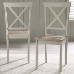 Furniturebox Marros Set of 2 Light Grey and Whitewashed Solid Wood Crossback Dining Chairs - Wilko - thumbnail 1