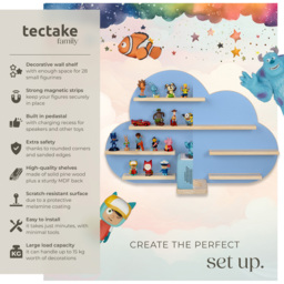 Tectake 7 Shelf Cloud Design Magnetic Strips Wall Shelf with integrated cable - Size: 50 x 76 x 15.5cm - Blue - Wilko - thumbnail 7