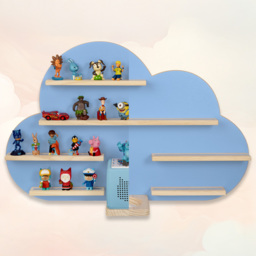 Tectake 7 Shelf Cloud Design Magnetic Strips Wall Shelf with integrated cable - Size: 50 x 76 x 15.5cm - Blue - Wilko