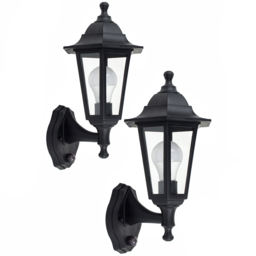ValueLights Mayfair Set of 2 Black Warm White Bulb PIR Wall Lanterns - Size: 35 x 20 x 22.5cm - Wilko