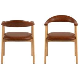 Florence Addi Set of 2 Brandy Faux Leather Retro Dining Chair with Armrest - Brown - Furniture To Go - Wilko - thumbnail 4