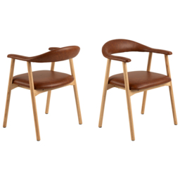 Florence Addi Set of 2 Brandy Faux Leather Retro Dining Chair with Armrest - Brown - Furniture To Go - Wilko - thumbnail 3