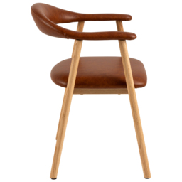 Florence Addi Set of 2 Brandy Faux Leather Retro Dining Chair with Armrest - Brown - Furniture To Go - Wilko - thumbnail 5