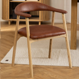 Florence Addi Set of 2 Brandy Faux Leather Retro Dining Chair with Armrest - Brown - Furniture To Go - Wilko