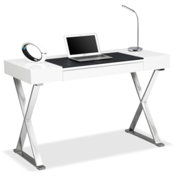 Centurion Supports Adonis Single Drawer Computer Desk with Leather Pad Gloss White and Chrome - Size: 75.5 x 120 x 55cm - Wilko - thumbnail 3