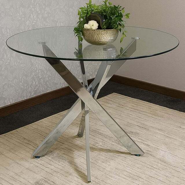 Kosy Koala Glass Round Dining Table with Chrome Legs - Size: 4 Seater - Multi - Wilko - image 1