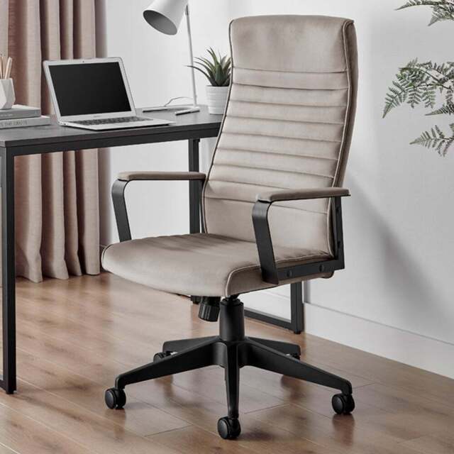Furniturebox Central Cappuccino Beige Velvet Office Chair - Size: 68 x 60.5 x 68cm - Brown - Wilko - image 1