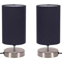 ValueLights Francis Navy Shade Gold Touch Table Lamp and Bulb 2 Pack - Size: 24.5 x 12 x 12cm - Blue - Wilko