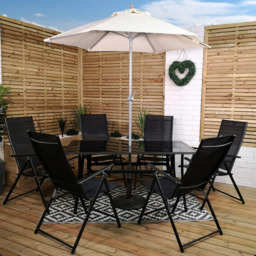 Samuel Alexander 6 Seater Rectangular Outdoor Dining Set with Cream Parasol - Black - Wilko