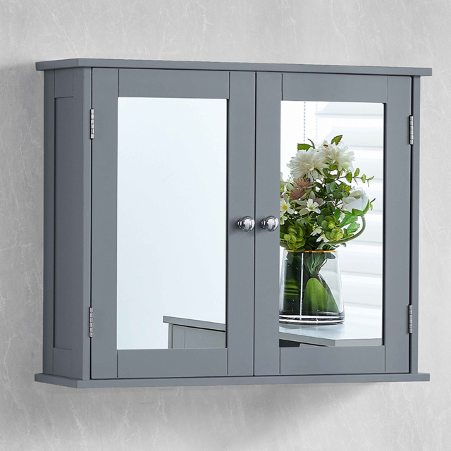 BATH VIDA Priano 2 Mirrored Door Grey Wall Mounted Bathroom Cabinet - Size: 47 x 56.5 x 17.5cm - Wilko - image 1