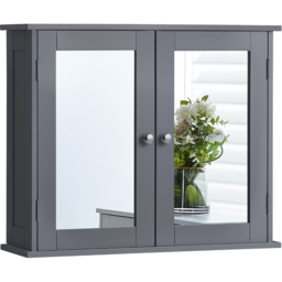 BATH VIDA Priano 2 Mirrored Door Grey Wall Mounted Bathroom Cabinet - Size: 47 x 56.5 x 17.5cm - Wilko - thumbnail 3