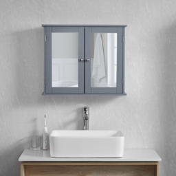BATH VIDA Priano 2 Mirrored Door Grey Wall Mounted Bathroom Cabinet - Size: 47 x 56.5 x 17.5cm - Wilko - thumbnail 5