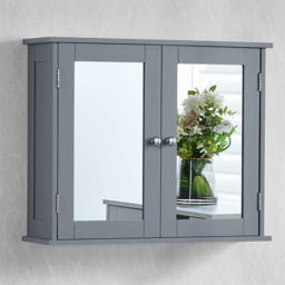 BATH VIDA Priano 2 Mirrored Door Grey Wall Mounted Bathroom Cabinet - Size: 47 x 56.5 x 17.5cm - Wilko - thumbnail 1