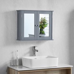 BATH VIDA Priano 2 Mirrored Door Grey Wall Mounted Bathroom Cabinet - Size: 47 x 56.5 x 17.5cm - Wilko - thumbnail 4