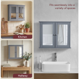 BATH VIDA Priano 2 Mirrored Door Grey Wall Mounted Bathroom Cabinet - Size: 47 x 56.5 x 17.5cm - Wilko - thumbnail 6