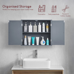 BATH VIDA Priano 2 Mirrored Door Grey Wall Mounted Bathroom Cabinet - Size: 47 x 56.5 x 17.5cm - Wilko - thumbnail 7