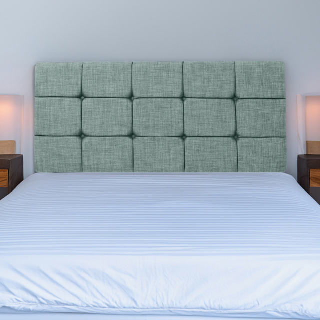 Bedmaster Small Double Duck Egg Linen Pearl Squared Headboard - Blue - Wilko - image 1