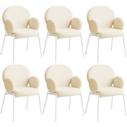tectake Set of 6 Cream Boucle Padded Dining Chair - Wilko - thumbnail 3